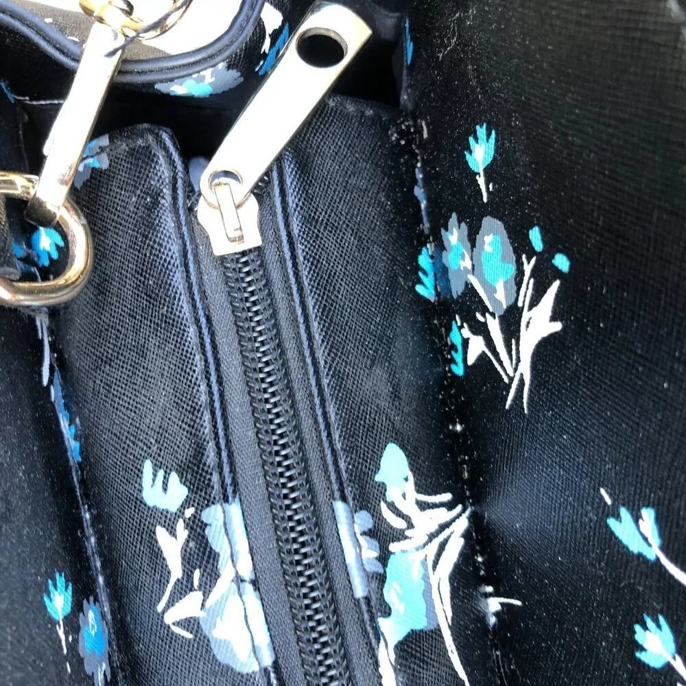 Faux Leather Purse Shoulder Top Handle Bowling Bag Black Floral 3 Compartment​​ - Picture 11 of 16